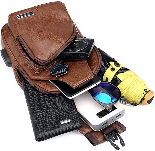 Borsa a tracolla in pelle, zaino da uomo per viaggi, attività all'aperto e campeggio.
