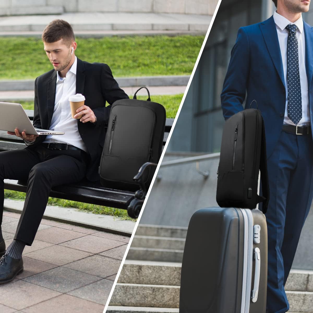 Zaino da uomo, zaino sottile da lavoro con caricatore USB, zaino leggero antifurto da viaggio per computer, borsa per laptop da 15,6 pollici resistente all'acqua per il lavoro
