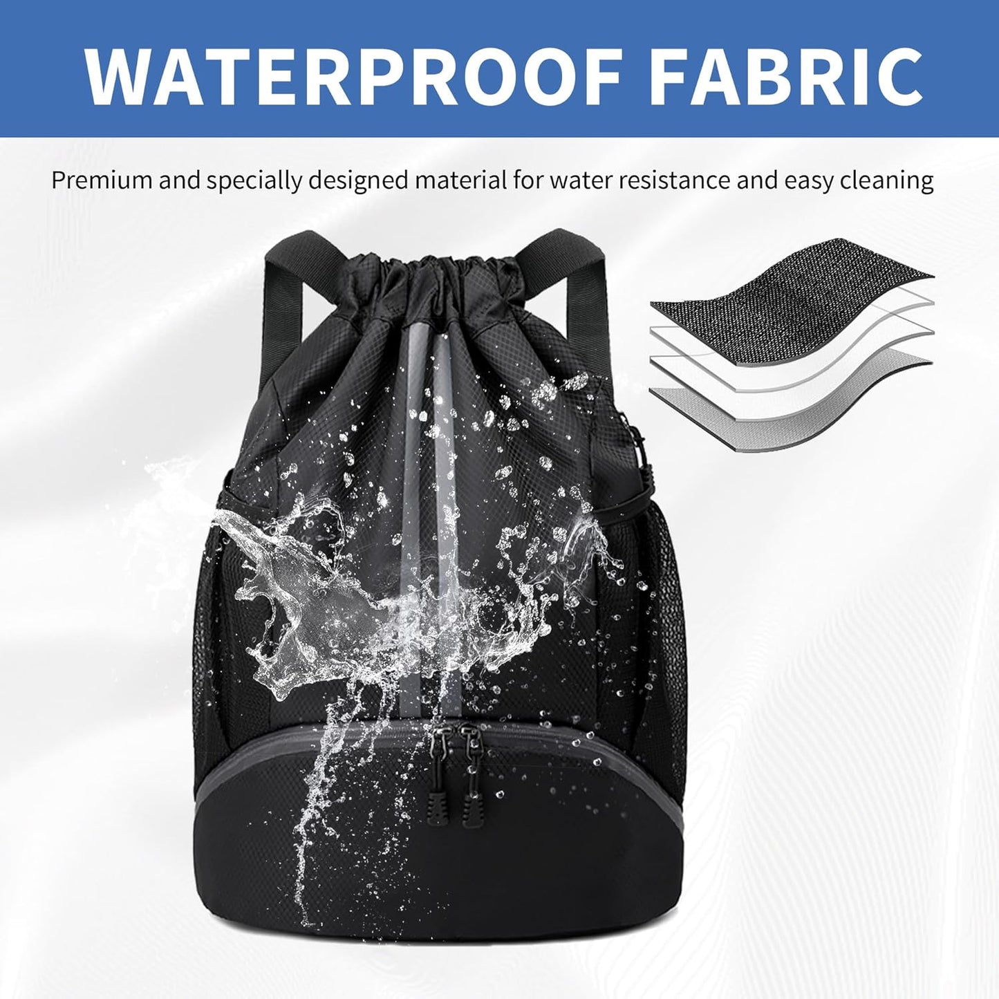 Zaino con coulisse, borsa da palestra con scomparto per scarpe per calcio, basket, nuoto, zaino con coulisse resistente all'acqua per la spiaggia, per uomo