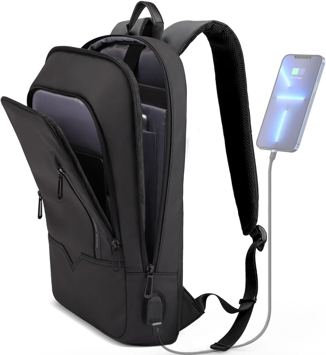 Zaino da uomo, zaino sottile da lavoro con caricatore USB, zaino leggero antifurto da viaggio per computer, borsa per laptop da 15,6 pollici resistente all'acqua per il lavoro
