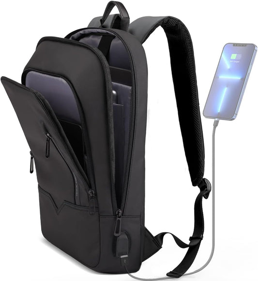 Zaino da uomo, zaino sottile da lavoro con caricatore USB, zaino leggero antifurto da viaggio per computer, borsa per laptop da 15,6 pollici resistente all'acqua per il lavoro