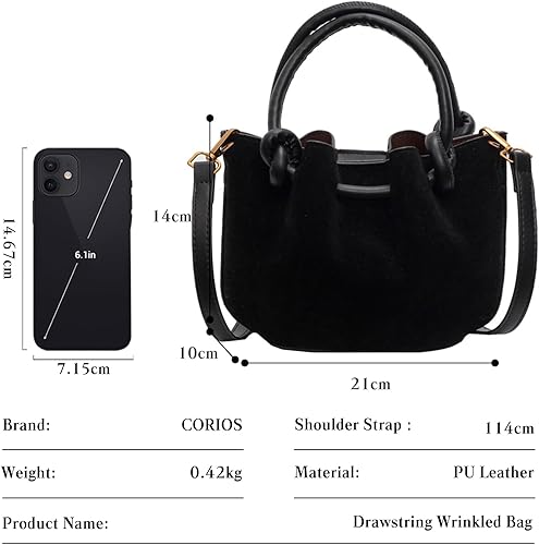 Borsa a secchiello con coulisse da donna, borsa a mano in pelle PU, borsa a tracolla impermeabile, borsa a spalla, borsa a tracolla alla moda con manico superiore