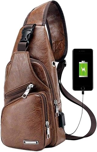Borsa a tracolla in pelle, zaino da uomo per viaggi, attività all'aperto e campeggio.