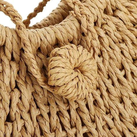 Borse di paglia da donna, borsa a mano in paglia intrecciata a mano con manico ad anello rotondo, borsa tote estiva da spiaggia in rattan