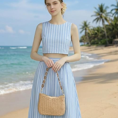 Piccole borse a tracolla estive da donna, borsette da spiaggia in paglia intrecciata fatte a mano, borsette a spalla