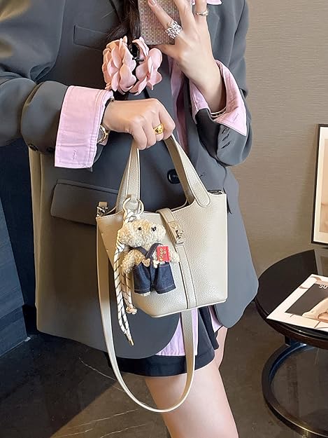 Borsa a secchiello da donna in similpelle con manico superiore e portafoglio singolo con portafoglio piccolo removibile.