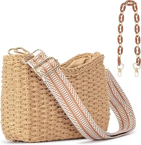 Piccole borse a tracolla estive da donna, borsette da spiaggia in paglia intrecciata fatte a mano, borsette a spalla